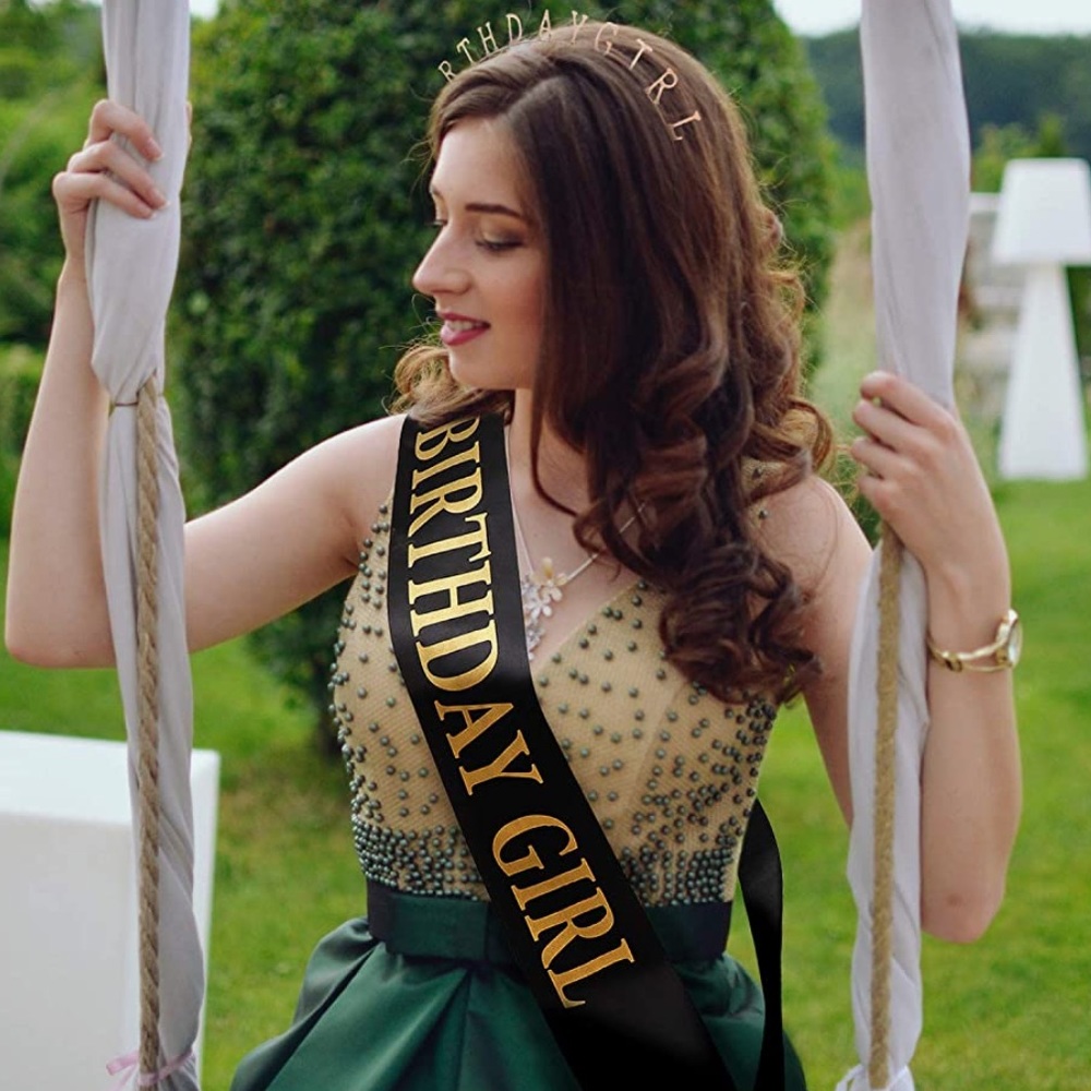 birthday girl sash black and gold